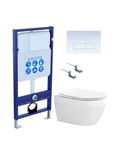 Комплект Унитаз подвесной Лея AQ1199-00 безободковый, с микролифтом + Инсталляция Standard INS-0000012 + Комплект креплений KKI-0000002 + Кнопка KDI-0000013 белая Aquatek