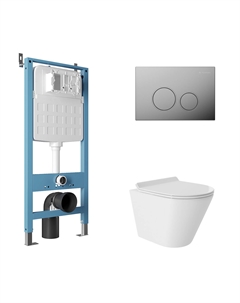 Комплект AQDS118T Унитаз подвесной Cone безободковый, с микролифтом, смыв Tornado + Система инсталляции для унитазов Tecnica Novo + Кнопка смыва Circulo хром Aqueduto