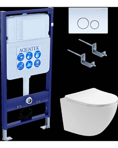 Комплект Унитаз подвесной Европа AQ1900T-00 безободковый, с микролифтом + Инсталляция Standard INS-0000012 + Комплект креплений KKI-0000002 + Кнопка KDI-0000015 белая Aquatek