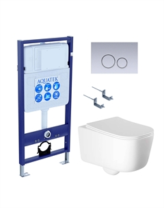 Комплект Унитаз подвесной Лугано AQ2002-00 безободковый, с микролифтом + Инсталляция Standard INS-0000012 + Комплект креплений KKI-0000002 + Кнопка KDI-0000019 хром матовый Aquatek
