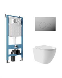 Комплект AQDS174T Унитаз подвесной Ovo Plus безободковый, с микролифтом, смыв Tornado + Система инсталляции для унитазов Tecnica Novo + Кнопка смыва Circulo Novo хром Aqueduto