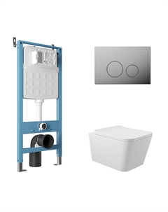 Комплект AQDS093 Унитаз подвесной Macio безободковый, с микролифтом + Система инсталляции для унитазов Tecnica Novo + Кнопка смыва Circulo хром Aqueduto