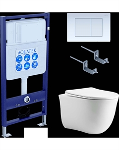 Комплект Унитаз подвесной Классик AQ1112-00 безободковый, с микролифтом + Инсталляция Standard INS-0000012 + Комплект креплений KKI-0000002 + Кнопка KDI-0000009 белая Aquatek