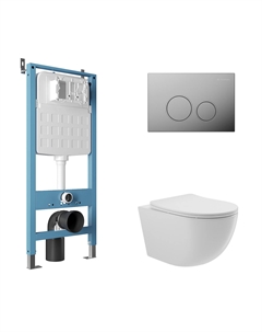 Комплект AQDS105 Унитаз подвесной Ovo безободковый, с микролифтом + Система инсталляции для унитазов Tecnica Novo + Кнопка смыва Circulo хром Aqueduto