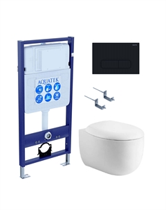 Комплект Унитаз подвесной Альтаир AQ1980-00 безободковый, с микролифтом + Инсталляция Standard INS-0000012 + Комплект креплений KKI-0000002 + Кнопка KDI-0000017 черный матовый Aquatek