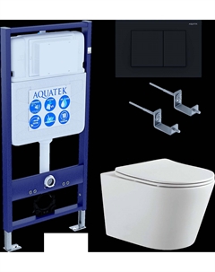 Комплект Унитаз подвесной Вега AQ1905-00 безободковый, с микролифтом + Инсталляция Standard INS-0000012 + Комплект креплений KKI-0000002 + Кнопка KDI-0000012 матовая черная Aquatek