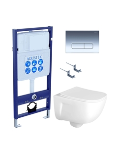 Комплект Унитаз подвесной Дива AQ2012-00 безободковый, с микролифтом + Инсталляция Standard INS-0000012 + Комплект креплений KKI-0000002 + Кнопка KDI-0000016 хром Aquatek