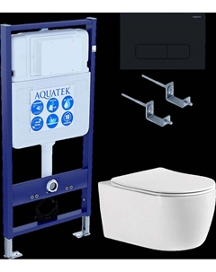 Комплект Унитаз подвесной Европа New AQ1106-00 безободковый, с микролифтом + Инсталляция Standard INS-0000012 + Комплект креплений KKI-0000002 + Кнопка KDI-0000017 матовая черная Aquatek