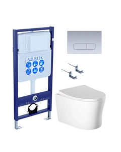 Комплект Унитаз подвесной Ника AQ2009-00 безободковый, с микролифтом + Инсталляция Standard INS-0000012 + Комплект креплений KKI-0000002 + Кнопка KDI-0000014 матовый хром Aquatek