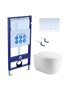 Комплект Унитаз подвесной Альтаир AQ1980-00 безободковый, с микролифтом + Инсталляция Standard INS-0000012 + Комплект креплений KKI-0000002 + Кнопка KDI-0000013 белая Aquatek