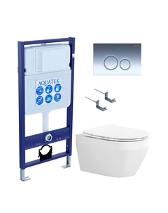 Комплект Унитаз подвесной Лея AQ1199-00 безободковый, с микролифтом + Инсталляция Standard INS-0000012 + Комплект креплений KKI-0000002 + Кнопка KDI-0000018 хром Aquatek