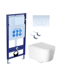 Комплект Унитаз подвесной Лугано AQ2002-00 безободковый, с микролифтом + Инсталляция Standard INS-0000012 + Комплект креплений KKI-0000002 + Кнопка KDI-0000013 белый Aquatek