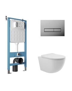 Комплект AQDS111 Унитаз подвесной Ovo безободковый, с микролифтом + Система инсталляции для унитазов Tecnica Novo + Кнопка смыва Retangulo хром Aqueduto