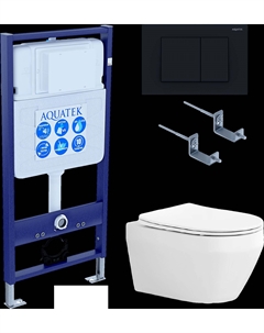 Комплект Унитаз подвесной Лея AQ1199-00 безободковый, с микролифтом + Инсталляция Standard INS-0000012 + Комплект креплений KKI-0000002 + Кнопка KDI-0000012 матовая черная Aquatek