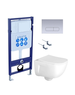 Комплект Унитаз подвесной Дива AQ2012-00 безободковый, с микролифтом + Инсталляция Standard INS-0000012 + Комплект креплений KKI-0000002 + Кнопка KDI-0000014 хром матовый Aquatek