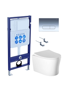 Комплект Унитаз подвесной Ника AQ2009-00 безободковый, с микролифтом + Инсталляция Standard INS-0000012 + Комплект креплений KKI-0000002 + Кнопка KDI-0000016 хром Aquatek