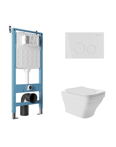 Комплект AQDS158 Унитаз подвесной Esteta безободковый, с микролифтом + Система инсталляции для унитазов Tecnica Novo + Кнопка смыва Circulo белая глянцевая Aqueduto