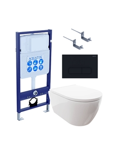 Комплект Унитаз подвесной Поларис AQ0700-00 безободковый, с микролифтом + Инсталляция Standard INS-0000012 + Комплект креплений KKI-0000002 + Кнопка KDI-0000017 черный матовый Aquatek