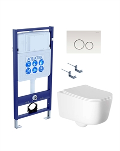 Комплект Унитаз подвесной Лугано AQ2002-00 безободковый, с микролифтом + Инсталляция Standard INS-0000012 + Комплект креплений KKI-0000002 + Кнопка KDI-0000015 белая Aquatek