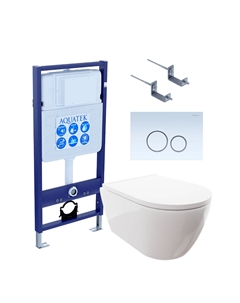 Комплект Унитаз подвесной Поларис AQ0700-00 безободковый, с микролифтом + Инсталляция Standard INS-0000012 + Комплект креплений KKI-0000002 + Кнопка KDI-0000015 белый глянец Aquatek