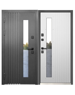 Дверь входная с терморазрывом Luxor Termo Рейка левая графит серый муар - эмалит белый со стеклопакетом 960х2050 мм Ferroni