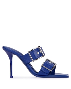 Мюли 100 мм с пряжкой и ремешком, синий Alexander mcqueen