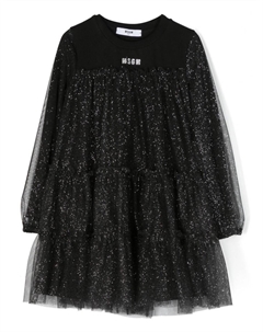 Расклешенное платье с блестками, черный Msgm kids