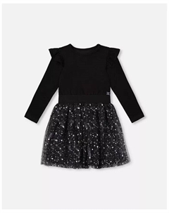 Платье с длинными рукавами для больших девочек и блестящей тюлевой юбкой, черное, черный Deux par deux