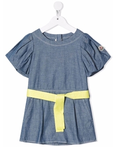 Платье из ткани шамбре с поясом, синий Moncler enfant