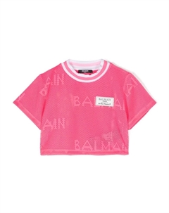 Kids сетчатая футболка с нашивкой-логотипом, розовый Balmain