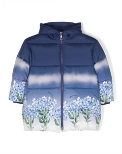 Пуховик с цветочным принтом и капюшоном, синий Monnalisa
