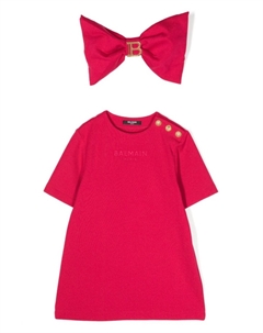 Kids платье-футболка с вышитым логотипом, розовый Balmain