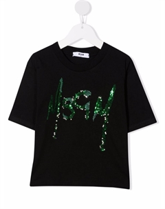 Укороченная футболка с логотипом, черный Msgm kids