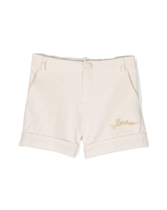 Шорты из ткани пике с вышитым логотипом, нейтральный цвет Moschino kids