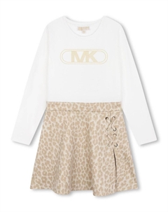 Kids платье с длинными рукавами и леопардовым принтом, белый Michael kors