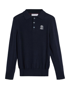 Kids рубашка поло с вышивкой, синий Brunello cucinelli