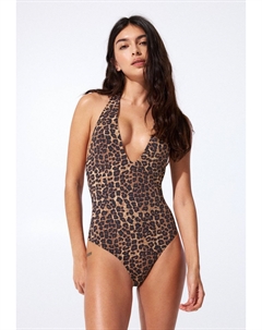 Купальный костюм LEOPARD PRINT HALTER, коричневый Pull & bear