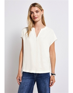 Блуза SPLIT NECK IN UNIFARBE, слоновая кость Street one