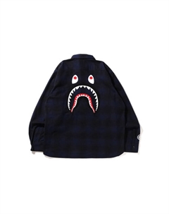 Рубашка свободного кроя из фланели BAPE Check Shark темно-синяя, синий A bathing ape®