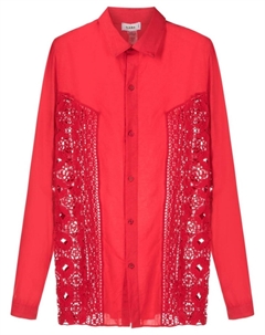 Рубашка с длинными рукавами и вставкой в технике кроше, красный Amir slama