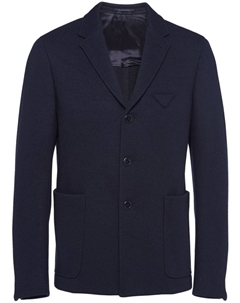 Однобортный пиджак из смеси шерсти и кашемира, синий Prada