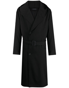 Шерстяной тренч с поясом, черный Yohji yamamoto