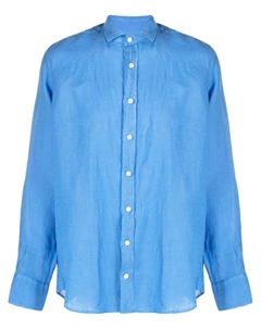 Льняная рубашка с вышитым логотипом, синий Hackett