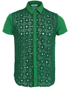 Рубашка со вставкой в технике кроше, зеленый Amir slama