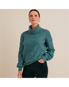 Пуловер со съемным высоким воротником из объемного трикотажа зеленый Laredoute