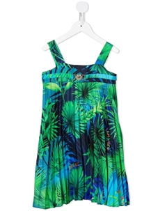 Kids платье с плиссировкой и графичным принтом, синий Versace