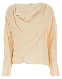 Шелковая блузка с драпировкой и вырезом-лодочкой, серый Chloe