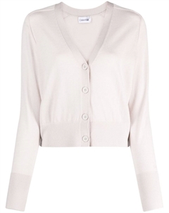 Шерстяной кардиган с V-образным вырезом, серый Calvin klein