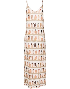 Платье макси с V-образным вырезом с графичным принтом, нейтральный цвет Amir slama