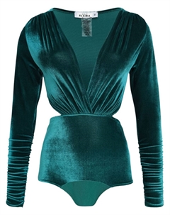 Бархатное боди с V-образным вырезом, зеленый Amir slama